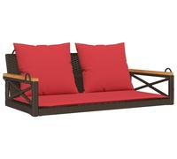 vidaXL Banc suspendu avec coussins, marron, 109 x 62 x 40 cm, rotin synthétique