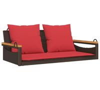 vidaXL Banc suspendu avec coussins, marron, 109 x 62 x 40 cm, rotin synthétique