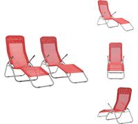 vidaXL Bancs pliants 2 pcs. Textilène Rouge - Bains de soleil