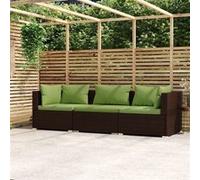 vidaXL Canapé 3 places avec coussins Marron Poly rotin