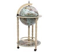 vidaXL Bar sous Forme de Globe Range Bouteilles Armoire à Vin Casier à Bouteilles Porte-Bouteille Maison Intérieur Bleu et Blanc Bois d'Eucalyptus