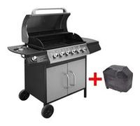 vidaXL Barbecue à gaz 6 + 1 zone de cuisson Noir et argenté Noir G