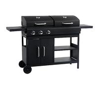 vidaXL Barbecue Combiné au Charbon de Bois avec 3 Brûleurs Grille d'Extérieur Grille de Cuisson Barbecue d'Extérieur Cour Jardin Fête Noir