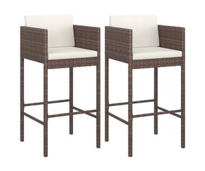 vidaXL Barhocker 2 Stk. mit Kissen Braun Poly Rattan