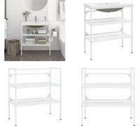 vidaXL Bâti de lavabo de salle de bain avec lavabo blanc Fer - Bâti de lavabo - Bâti de lavabo - Bâti de cadre de lavabo