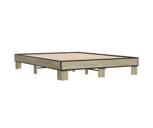 vidaXL Bed Frame Sonoma Oak 150x200 cm Engineered Wood and Metal, Bed, Guest Bed, Double Bed, Bedroom Furniture, Bed Base