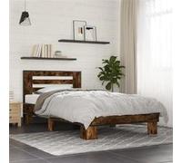 vidaXL Bedframe bewerkt hout en metaal gerookt eikenkleurig 90x190 cm846086 Marron G