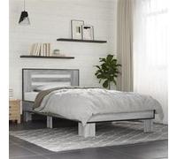 vidaXL Bedframe bewerkt hout en metaal grijs sonoma eiken 75x190 cm845660 Gris G