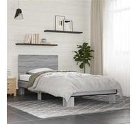 vidaXL Bedframe bewerkt hout en metaal grijs sonoma eiken 75x190 cm845815 Gris G