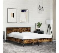vidaXL Bedframe bewerkt hout metaal gerookt eikenkleurig 120x200 cm3279994 Marron G