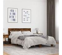 vidaXL Bedframe bewerkt hout metaal gerookt eikenkleurig 140x200 cm3280149 Marron G