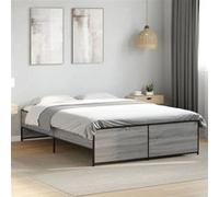 vidaXL Bedframe bewerkt hout metaal grijs sonoma eiken 135x190 cm3279905 Gris G