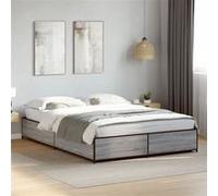 vidaXL Bedframe bewerkt hout metaal grijs sonoma eiken 150x200 cm3279840 Gris G