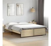 vidaXL Bedframe bewerkt hout metaal sonoma eikenkleurig 150x200 cm3279883 Marron G