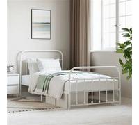 vidaXL Bedframe met hoofd- en voeteneinde metaal wit 107x203 cm352641 Blanc G