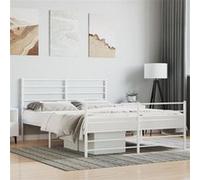 vidaXL Bedframe met hoofd- en voeteneinde metaal wit 120x200 cm352384 Blanc G
