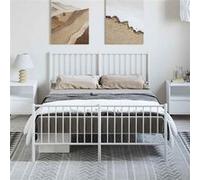 vidaXL Bedframe met hoofd- en voeteneinde metaal wit 135x190 cm350948 Blanc G