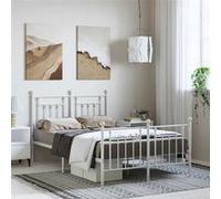vidaXL Bedframe met hoofd- en voeteneinde metaal wit 135x190 cm353603 Blanc G