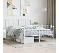vidaXL Cadre de lit métal double avec tête et pied, sommier à lattes, blanc 140x190 cm