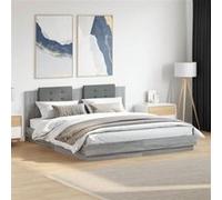 vidaXL Bedframe met hoofdbord en LED grijs sonoma eiken 160x200 cm3210001 Gris G