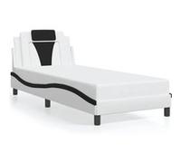 vidaXL Bedframe met hoofdbord kunstleer zwart en wit 90x190 cm3208067 Blanc G