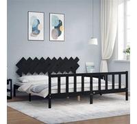 vidaXL Bedframe met hoofdbord massief hout zwart 200x200 cm3193490 Noir G