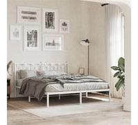 vidaXL Bedframe met hoofdbord metaal wit 150x200 cm376179 Blanc G