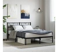 vidaXL Cadre de lit avec tête de lit métal, sommier à lattes, rangement, moderne, noir 120x200 cm