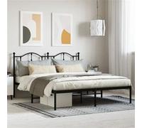 Cadre de lit métal vidaXL avec tête de lit Noir 180x200 cm, lit Double, Meuble de Chambre à Coucher, lit d'invité, Cadre de lit en métal, sommier