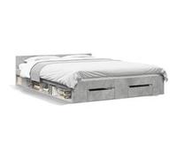 vidaXL Cadre de lit avec tiroirs sans matelas gris béton 135x190 cm
