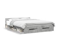 vidaXL Cadre de lit et tiroirs Gris béton 140x190 cm Bois d'ingénierie, lit, lit de Rangement, Cadre de lit Double, lit Double