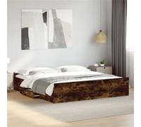 vidaXL Cadre de lit avec tiroirs sans matelas chêne fumé 200x200 cm