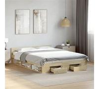 vidaXL Bedframe met lades bewerkt hout sonoma eikenkleurig 135x190 cm3280771 Marron G