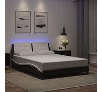 vidaXL Cadre de lit avec lumières LED noir blanc 120x200 cm similicuir, lit, sommier, lit en similicuir, meuble de chambre à 3214101