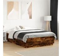 vidaXL Cadre de lit avec LED sans matelas chêne fumé 135x190 cm