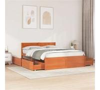 vidaXL Cadre de Lit Double avec Tiroirs en Bois Massif de Pin - Marron Ciré 160x200cm - Meuble de Chambre à Coucher avec Sommier
