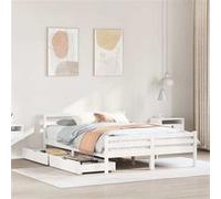 vidaXL Bedframe zonder matras massief grenenhout wit 150x200 cm3301613 Blanc G