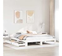 vidaXL Bedframe zonder matras massief grenenhout wit 200x200 cm3308988 Blanc G