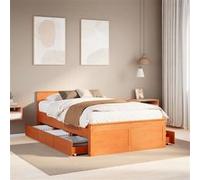 vidaXL Bedframe zonder matras met hoofdbord hout wasbruin 135x190 cm3308782 Marron G