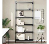 vidaXL Bibliothèque à 6 Niveaux, Étagère à Livres avec Pieds Réglables, Meuble à Livres avec Rangement Salon, Industriel, Noir Bois d'Ingénierie