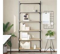 Bibliothèque à 6 Niveaux, Etagère à Livres avec Pieds Réglables, Meuble à Livres avec Rangement, Industriel, Chêne Sonoma Bois d'Ingénierie