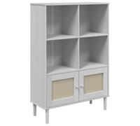 vidaXL Bibliothèque Aspect de Rotin, Armoire à Livres avec Porte, Étagère à Livres avec Rangement, Meuble de Salon, Moderne, Blanc Bois Massif de Pin