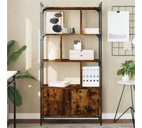 vidaXL Bibliothèque avec Portes, Étagère à Livres avec Rangement, Meuble à Livres, Paravent de Salon Bureau, Industriel, Chêne Fumé Bois d'Ingénierie