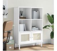 vidaXL Bibliothèque Aspect de Rotin, Armoire à Livres avec Porte, Étagère à Livres avec Rangement, Meuble de Salon, Moderne, Blanc Bois Massif de Pin