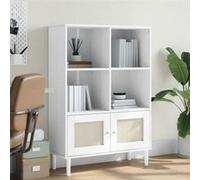 vidaXL Bibliothèque aspect de rotin avec porte et rangement Blanc bois massif de pin