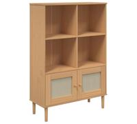 vidaXL Bibliothèque Aspect de Rotin, Armoire à Livres avec Porte, Étagère à Livres avec Rangement, Meuble de Salon, Moderne, Marron Bois Massif de Pin