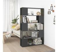 vidaXL Bibliothèque Séparateur de Pièce, Armoire à Livres avec 5 Compartiments, Étagère de Rangement, Scandinave, Gris Brillant Bois d'Ingénierie Gris G