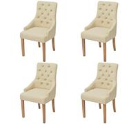 vidaXL Bois de Chêne 4X Chaise de Salle à Manger Tissu Crème Chaise de Cuisine