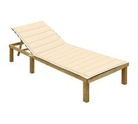 vidaXL Bois de Pin Imprégné Chaise Longue avec Coussin Bain de Soleil d'Extérieur Chaise Longue de Patio Transat de Terrasse Jardin Plage Crème