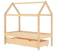 vidaXL Bois de Pin Massif Cadre de Lit d'enfant avec Tiroir Cabane de Lit d'enfant Sommier à Lattes Chambre à Coucher Maison Intérieur 70x140 cm